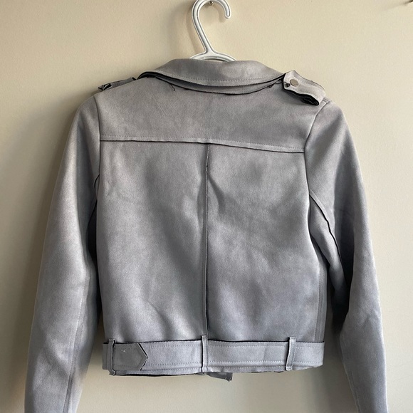 Grey Faux Suede Moto Jacket - Picture 3 of 3